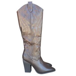 NWOT Dream Pairs Brown Embroidered Cowgirl Pull On Knee High Boots Women Size 8